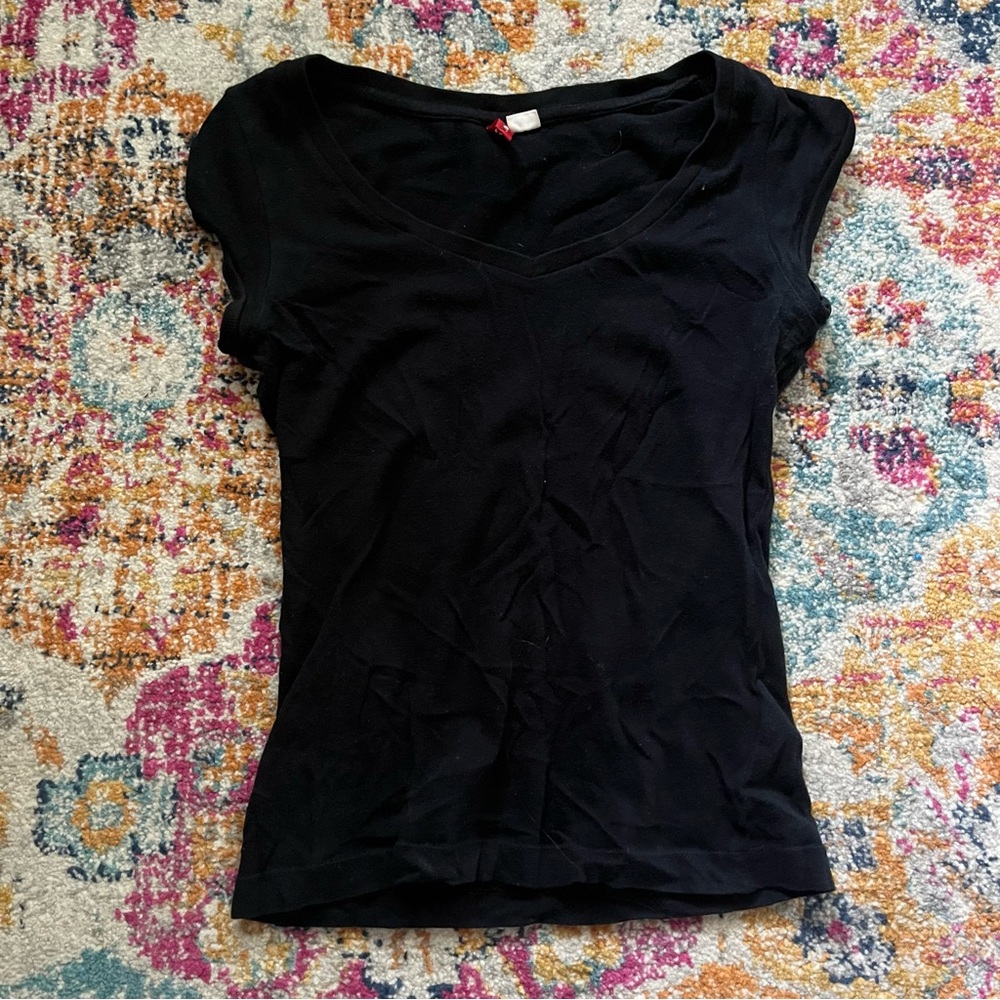 Sweetheart V Neck Black T Shirt